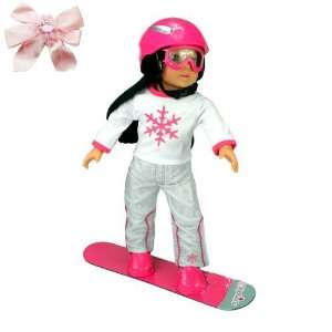  Clothes for 18 Dolls Pink Snowboard, Ski Clothes, Helmet + Hair Bow