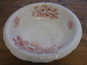 KT & K Knowles Taylor Wash Bowl Basin Floral Red Rust Brown CHIP AS IS 