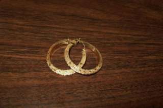 14k gold pierced HOOP Earrings Fancy cut design  