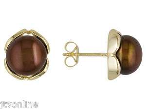 9mm Chocolate Freshwater Pearl 18K Gold over .925 Sterling Silver Stud 