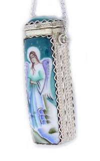 Angel Prayer Box With Chain Russia Finift Hand Painted  