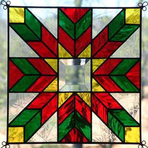 NEW 9 Stained Glass Christmas Star Red Green Quilt 902  