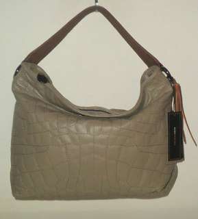 BCBG MAX AZRIA HANDBAG LIGHT BROWN TAUPE CROCO QUILTED LEATHER HOBO 