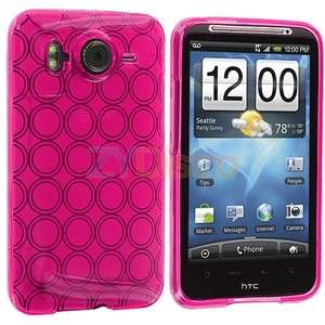 Hot Pink TPU Circles Rubber Skin Case Cover for HTC Inspire 4G  