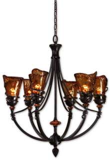   Vitalia 6 Light Oil Rubbed Bronze Chandelier Lighting Toffee Art Glass