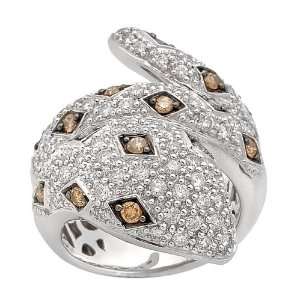  14k White Gold Multi Colored Diamond Snake Ring, Size 7 (1 