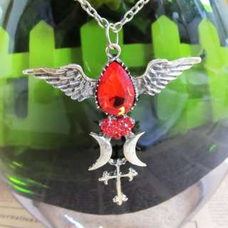 Fashion Red Rhinestone Heart Wings Cross Moon Necklace Pendant Chain 