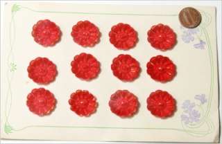 12 VTG CLEAR RED DEPRESSION FLOWER GLASS BUTTONS 22 mm  