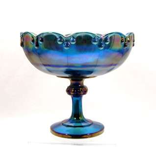 VTG Indiana Blue Carnival Glass Teardrop Large Compote  