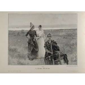  1893 Victorian Women Beach V. Corcos Engraving Print 