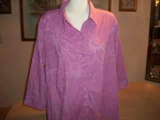 Sag Harbor Plus size 1X Purple Semi Transparent Flower Blouse Shirt 