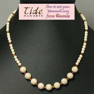  Mammoth Ivory Handcrafted Round Beads Necklace (18 