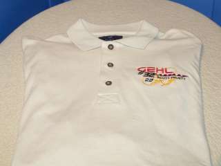 SCOTT PRUETT   Gehl Racing # 32   Beige Golf Polo Shirt   Size Adult 