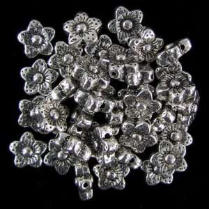  36 10mm silver plated pewter spacer flower beads
