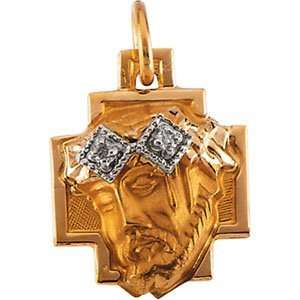 Gold Head Of Jesus Crown Cross Pendant W/Diamond. 12.00X11.50 Mm Head 