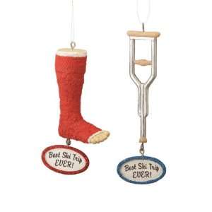  Cast and Crutch Christmas Ornament Set of 2: Sports 