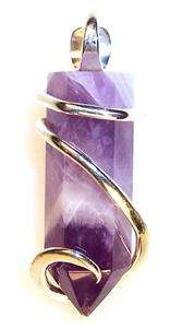 15.5ct Amethyst Crystal Polished Point Art Wrap Pendant .925 Sterling 