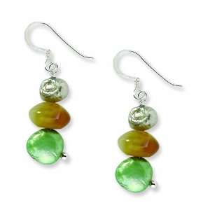   Silver Jade, Green and Light Grey Cultured Freshwater Pearl Earrings