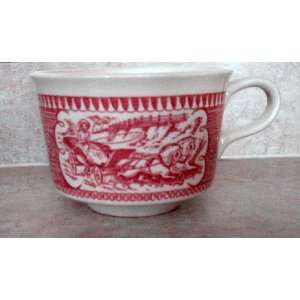  Rare Red Currier and Ives Cup   Round Handle Everything 
