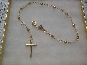 18K Gold gf crusifix adjustable Rosary Bracelet elegant  