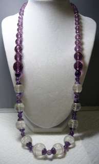   Carved Rock Crystal ~ AMETHYST & Glass Crystal Bead Necklace  