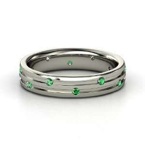  Slalom Band, Sterling Silver Ring with Emerald: Jewelry