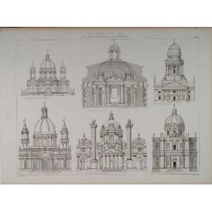 1870 Lithograph German Italian Spanish Roman Church Architecture 