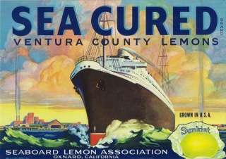 Sea Cured Vintage Lemon Crate Label Oxnard, CA  