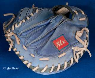 SALAS Custom Baseball Glove Used Made in Mexico Catchers Mitt Blue and 
