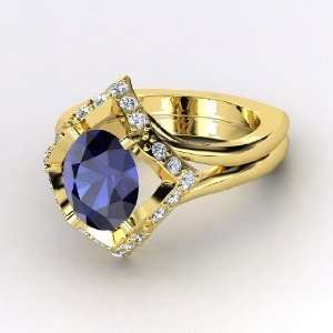  Aida Ring, Oval Sapphire 14K Yellow Gold Ring with Diamond 