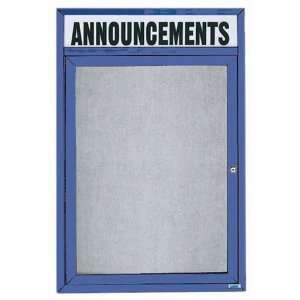   ODCC2418RHB 1 Door Outdoor Enclosed Bulletin Board with Header   Blue