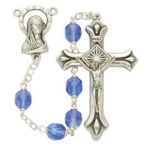  7mm Sapphire Fire Polish Beads and Madonna Center Rosary 