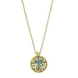   Birthstone Cross Pendant Necklace  December Blue Topaz Jewelry
