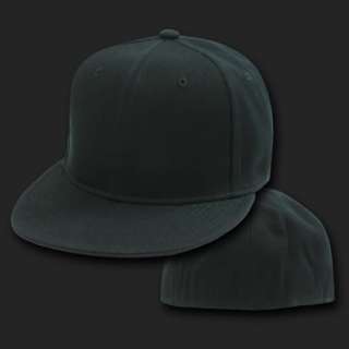 Black Fitted Flat Bill Plain Solid Blank Baseball Ball Cap Caps Hat 