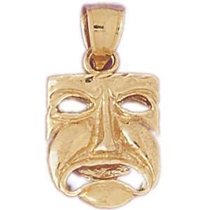    14kt Yellow Gold 3 D Drama Mask, Cry Later Pendant Jewelry