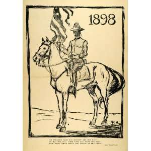 1898 Print Harvard Lampoon Horse Cavalry American Flag James Russell 
