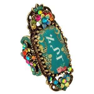 Art Deco Style Adjustable Ring Enriched with Roses and Hebrew Letters 