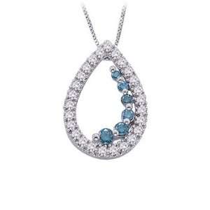  Round White and Blue Diamond Pear Journey Pendant in 14k 