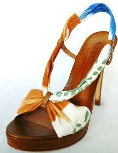 NEW 100% LEATHER SEXY ALDO BLUE FLORAL STRAPPI SHOES SANDAL 8  