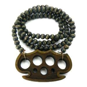  Brown Wooden Brass Knuckles Pendant with a 36 Inch Wood 
