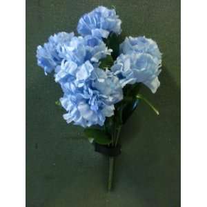   Light Blue Carnation Silk Flower Bush with 7 Blooms 