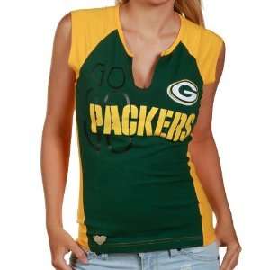   Bay Packers Womens Green Two Toned Split Neck Top