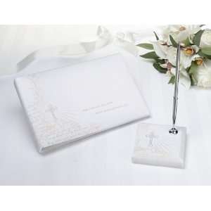  Christian Guest Book and Pen Set White