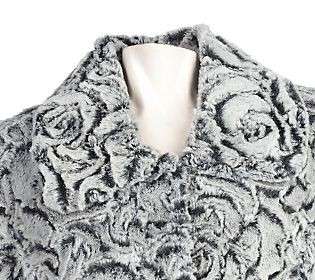 NEW LG DENNIS BASSO Sculpted Rose Faux Fur Gray Jacket Coat W/Cuffed 