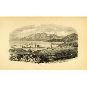  1872 Wood Engraving Beirut Lebanon City Mountains Minarets 