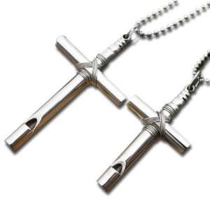  Classic a Pair of Whistle Stainless Steel Cross Pendant 