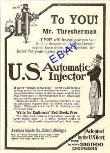 1907 U.S. AUTOMATIC STEAM ENGINE INJECTOR AD DETROIT MI  