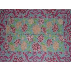 Crewel Rug Lotus Borders with Pink and Green Chain Stitched Wool(3X5FT 