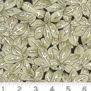 45 Wide Pressed Flowers Leaves Olive Fabric By The Yard 