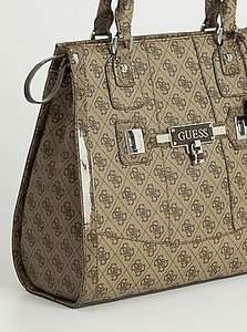NWT Guess Reveal Tote BROWN Coated matte canvas with 4G logo pattern 